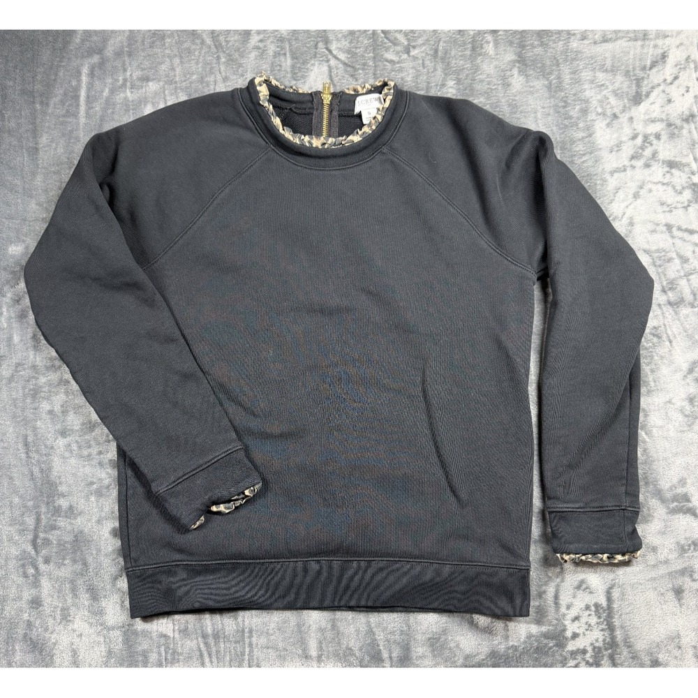 J.Crew Black Leopard Ruffle Trim Sweatshirt Size S